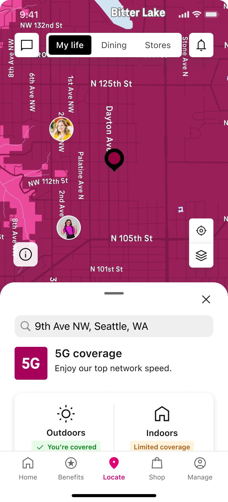 5G coverage result for a searched address