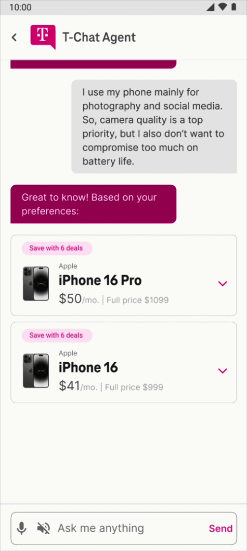 Option B: expandable product cards inside the chat