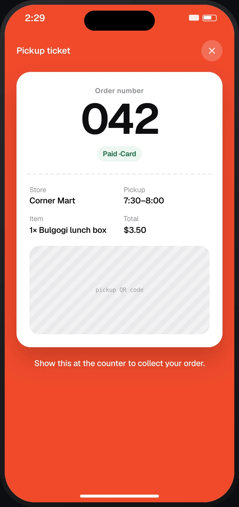 Marketplace: Pickup ticket